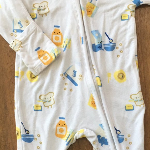 Angel Dear 2-way white zipper footie with food items - Picture 2 of 2